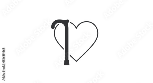 Simple black walking stick forming a heart shape.
