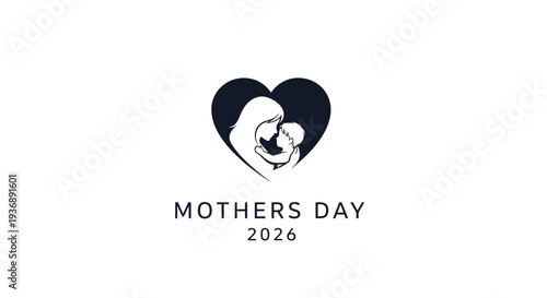 Mother's Day 2026 logo with heart shaped mother and baby.