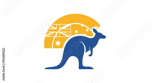 Australian kangaroo silhouette with map and stars.
