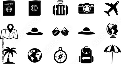 Travel Essentials Icon Set Flat Vector, Black and White Tourism Graphic Assets
Travel Essentials Icon Set Flat Vector, Black and White Tourism Graphic Assets
