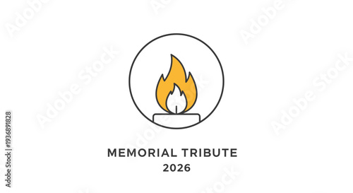 Simple memorial tribute logo with flame icon for 2026.
