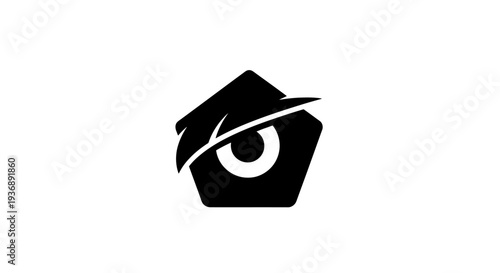 Minimalist black logo featuring an eye within a geometric shape.