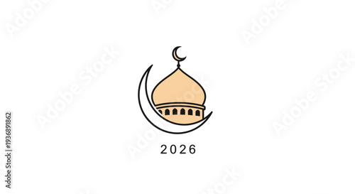 Islamic Mosque Dome with Crescent Moon Symbol for 2026.