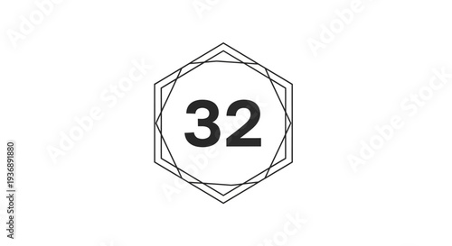 Simple black and white geometric logo design with number thirty two.