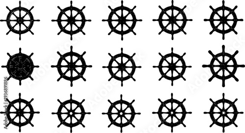 Ship wheel silhouettes, Ship wheels vector, Ship wheel icon set, Ship steering silhouette, Ship wheels
