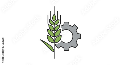 Simple graphic representation of wheat and gear symbolizing agriculture and industry.