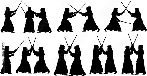 Kendo silhouettes, Kendo martial arts silhouette, Kendo svg, Kendo set
