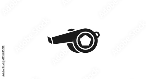 Simple black and white illustration of a whistle.