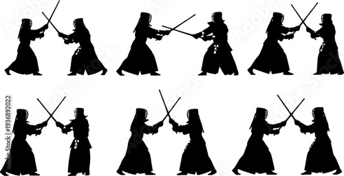 Kendo silhouettes, Kendo martial arts silhouette, Kendo svg, Kendo set
