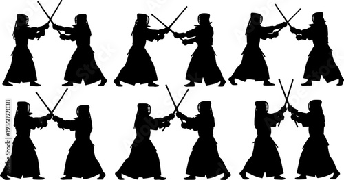 Kendo silhouettes, Kendo martial arts silhouette, Kendo svg, Kendo set
