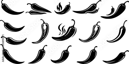 hili pepper silhouettes, Chili vector illustration, Chili pepper, Chili pepper clipart, Chili pepper logo, Hot chili pepper silhouettes, Chili, Half chili, Chili silhouette bundle
