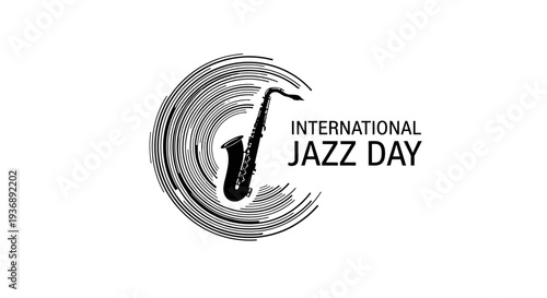 International Jazz Day celebration with saxophone graphic element.