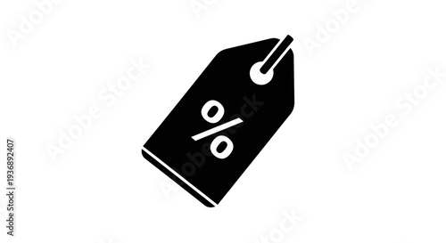 Black price tag with percentage symbol on white background.