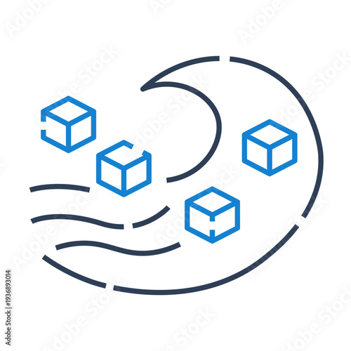 Data lake icon for big data storage architecture, scalable data repository symbol for analytics platform