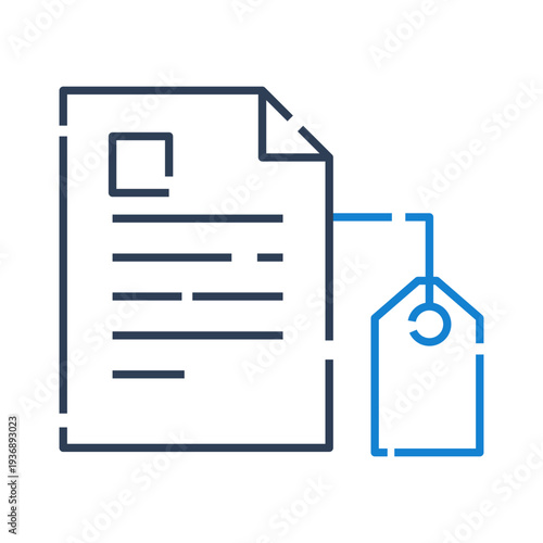 Metadata icon for data tagging and information management, digital label tag symbol for database organization interface