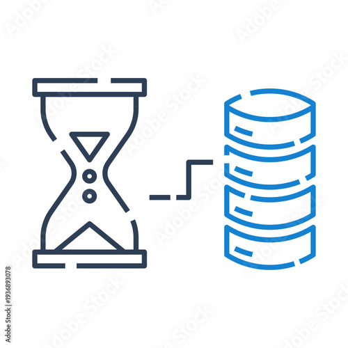 Data retention icon for database storage lifecycle policy, information retention management symbol for compliance governance interface