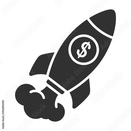 Financial rocket launching with smoke trail symbolizing rapid business growth and success