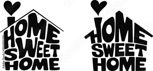 Home sweet home typography lettering in house shape silhouette vector illustration for housewarming gift poster wall decor and greeting card