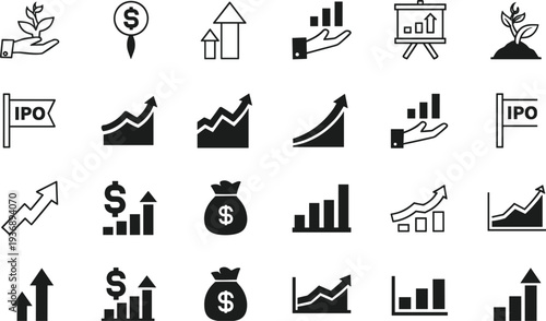 Business growth and investment icon set finance chart ipo vector symbols collection pack