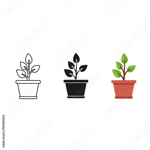 Plant Pot Icons Growth Symbol Commercial