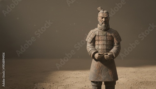 Detailed Terracotta Warrior Sculpture Standing In Ancient Chinese Army Display