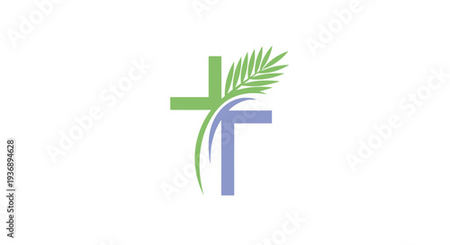 Christian cross symbol with palm branch and dove.