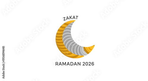 Ramadan 2026 Zakat crescent moon logo design.
