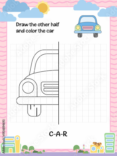 a activity page of hand drawn outline car for drawing and coloring edication