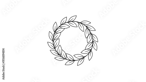 Minimalist Laurel Wreath Circle Border, Elegant Botanical Outline Design