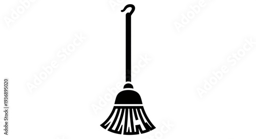 Simple black and white illustration of a broom for cleaning and sweeping floors.