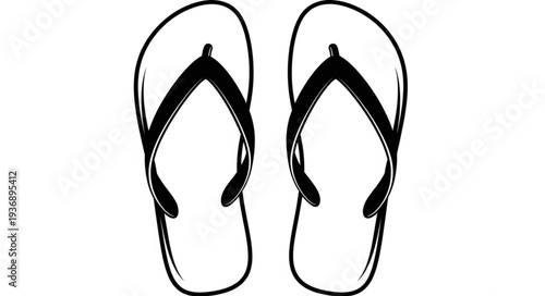 Pair of black and white flip-flops isolated on a white background, summer footwear.