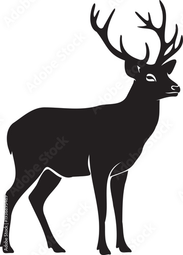 Deer stag silhouette with large antlers wild animal nature illustration