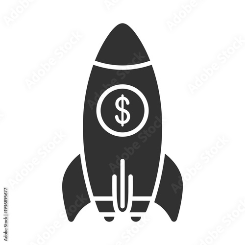 Space rocket with dollar sign circle representing financial investment in technology