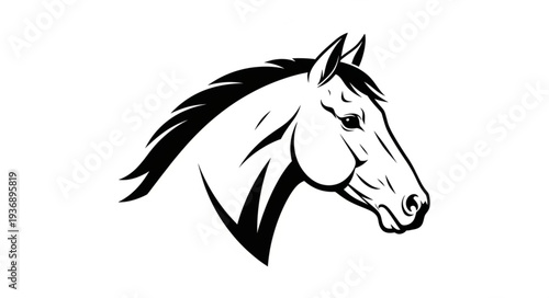 Elegant horse head silhouette, a striking black and white portrait, artistic equine design.