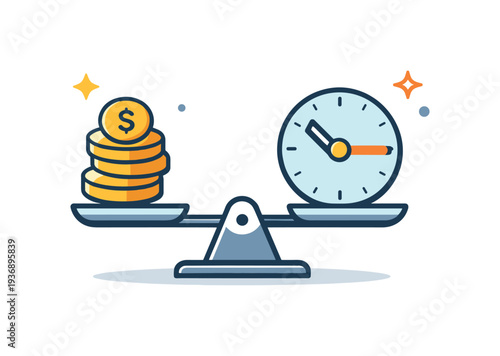 Balancing time and money on a scale, representing financial and temporal value comparison