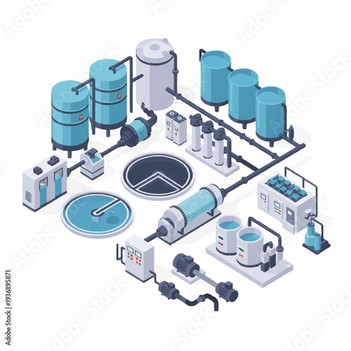 Industrial Water Treatment Plant Equipment Illustration.