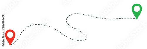 Route icon showing two points connected by a dotted path, outline vector illustration ideal for directions, travel planning
