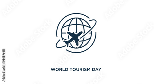 World Tourism Day illustration with airplane and globe.