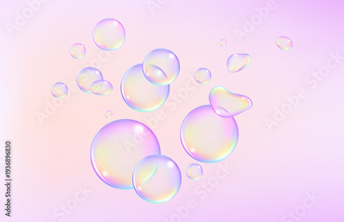 Fizzing air and water pink bubbles on white background with fizzy sparkles.