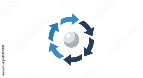 Circular Arrows Surrounding a Central Gray Sphere.