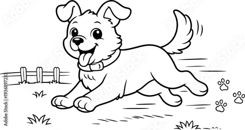 Happy dog running through the yard HQ