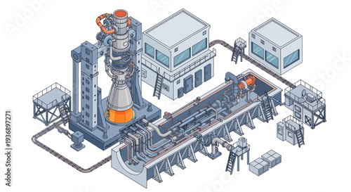 Rocket Engine Testing Facility: Isometric View of Advanced Propulsion System Development