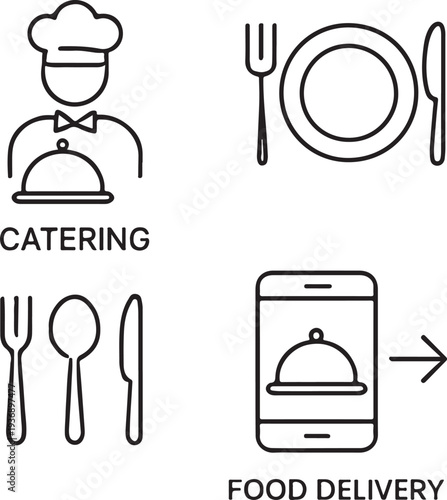 Catering icon set vector. Catering service, food, delivery of ready meals, guest service, menu for event, banquet vector