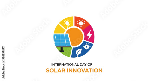 International Day of Solar Innovation logo with renewable energy symbols.