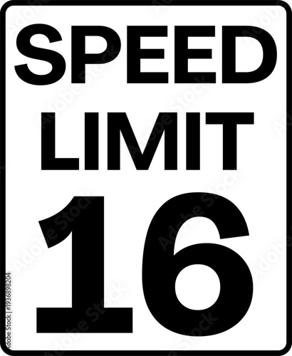 Speed limit 16 miles per hour traffic sign vector, Speed limit 16 mph sign