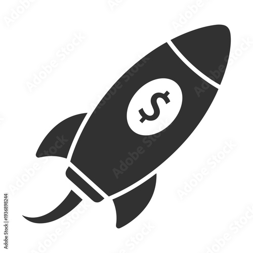 Rocket taking off with a dollar sign on its body representing financial growth