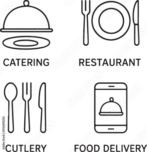 Catering icon set vector. Catering service, food, delivery of ready meals, guest service, menu for event, banquet vector