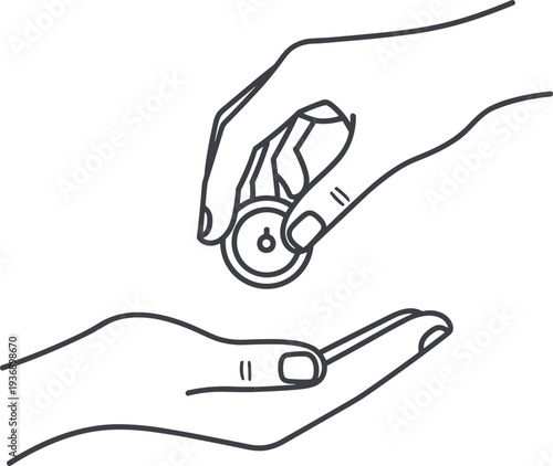 Giving Coin Donation Line Icon Illustration, Charity Contribution and Financial Support Concept, Hand Offering Money for Help, Aid, Fundraising and Social Care