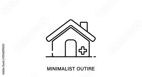 Minimalist outline house with cross symbol on white background line art icon design element vector illustration