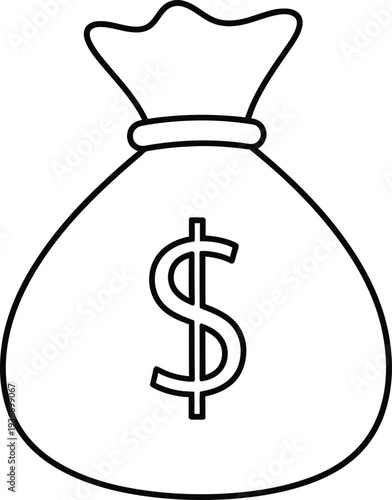 Simple illustration of a money bag with dollar sign on a white background